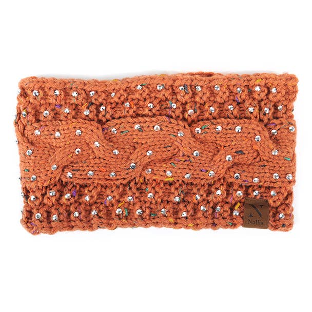 Women's Rhinestone Knit Winter Headband Ear Warmer: BK