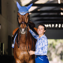Load image into Gallery viewer, Dapplebay Equestrian Toile 1/4 Zip Light Riding Top - Long Sleeve-Blue/White