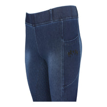 Load image into Gallery viewer, Equine Couture Ladies Denim Full Seat Silicon Tights with Phone Pocket