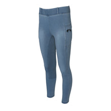 Load image into Gallery viewer, Equine Couture Ladies Denim Full Seat Silicon Tights with Phone Pocket