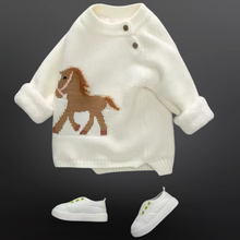 Load image into Gallery viewer, Equestrian Western Horse Knit Baby Sweater: Pink 6-9mo