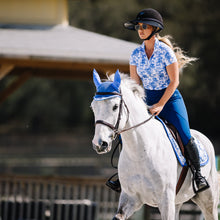 Load image into Gallery viewer, Dapplebay Equestrian Toile 1/4 Zip Light Riding Top - Short Sleeve-Blue/White