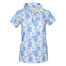 Load image into Gallery viewer, Dapplebay Equestrian Toile 1/4 Zip Light Riding Top - Short Sleeve-Blue/White