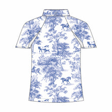 Load image into Gallery viewer, Dapplebay Kids Blue Equestrian Toile 1/4 Zip - Short Sleeve