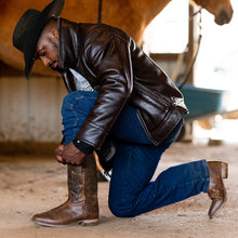 Load image into Gallery viewer, TuffRider Men’s Grand Canyon Leather Embroidered Wide Square Toe Western Boots