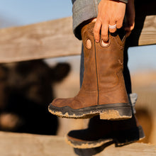 Load image into Gallery viewer, TuffRider Women Leigh Embroidered Barbwire Leather Round Toe Western Boots