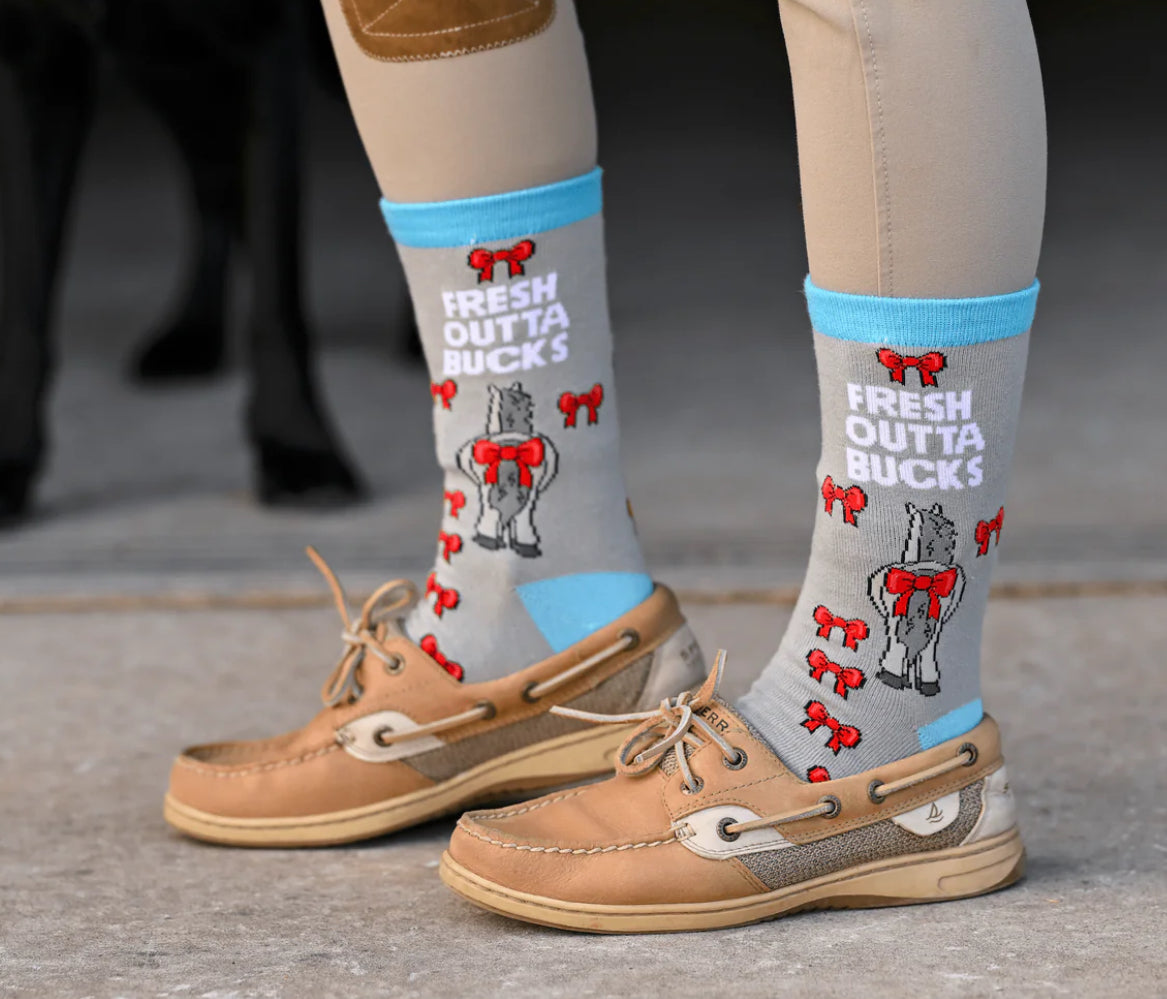 Dreamers&Schemers Knit Crew Socks “Fresh Outta Bucks”