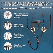 Load image into Gallery viewer, Henri de Rivel Pro 5 Point Elastic Breastplate Martingale with Running Attachment