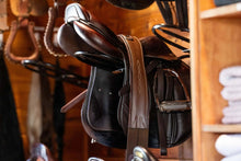 Load image into Gallery viewer, Huntley Equestrian Sedgwick Leather Fancy Stitched Padded Leather Contour Shaped Girth with Double End Elastic