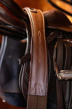 Load image into Gallery viewer, Huntley Equestrian Sedgwick Leather Fancy Stitched Padded Leather Contour Shaped Girth with Double End Elastic