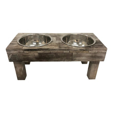 Load image into Gallery viewer, Huntley Pet Berjen Table Elevated Double Bowl Pet Feeder, Brown Wash