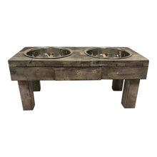 Load image into Gallery viewer, Huntley Pet Berjen Table Elevated Double Bowl Pet Feeder, Brown Wash