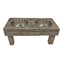 Load image into Gallery viewer, Huntley Pet Berjen Table Elevated Double Bowl Pet Feeder, Brown Wash