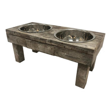 Load image into Gallery viewer, Huntley Pet Berjen Table Elevated Double Bowl Pet Feeder, Brown Wash