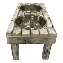Load image into Gallery viewer, Huntley Pet Berjen Table Elevated Double Bowl Pet Feeder, White Wash