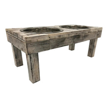 Load image into Gallery viewer, Huntley Pet Berjen Table Elevated Double Bowl Pet Feeder, White Wash