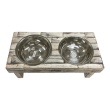Load image into Gallery viewer, Huntley Pet Berjen Table Elevated Double Bowl Pet Feeder, White Wash