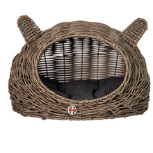Load image into Gallery viewer, Huntley Pet Wicker Cat Shaped Play House Pet Bed with Cushion