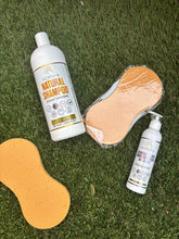 Load image into Gallery viewer, Combo Natural Horse Shampoo Sicilian Tangerine 32oz plus Essential Oil Coat Conditioner Peach and Honey 16oz with Sponge applicator