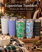Load image into Gallery viewer, Equestrian Tumblers – Perfect for Hot Chocolate, five assorted horse and snaffle bit designs