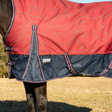 Load image into Gallery viewer, DS26 Jeffers Poplar Head Uniquely English 1200 Denier Turnout Blanket with High Neck, 240 Gram, Merlot Snaffles & Irons