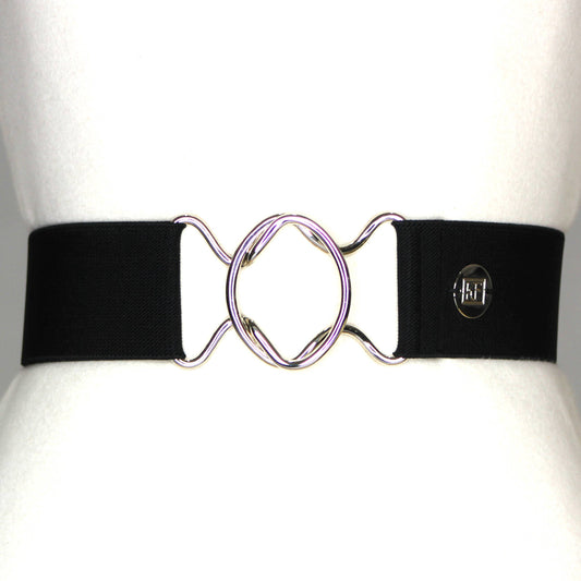 Black Solid Elastic silver buckle  - adjustable belt