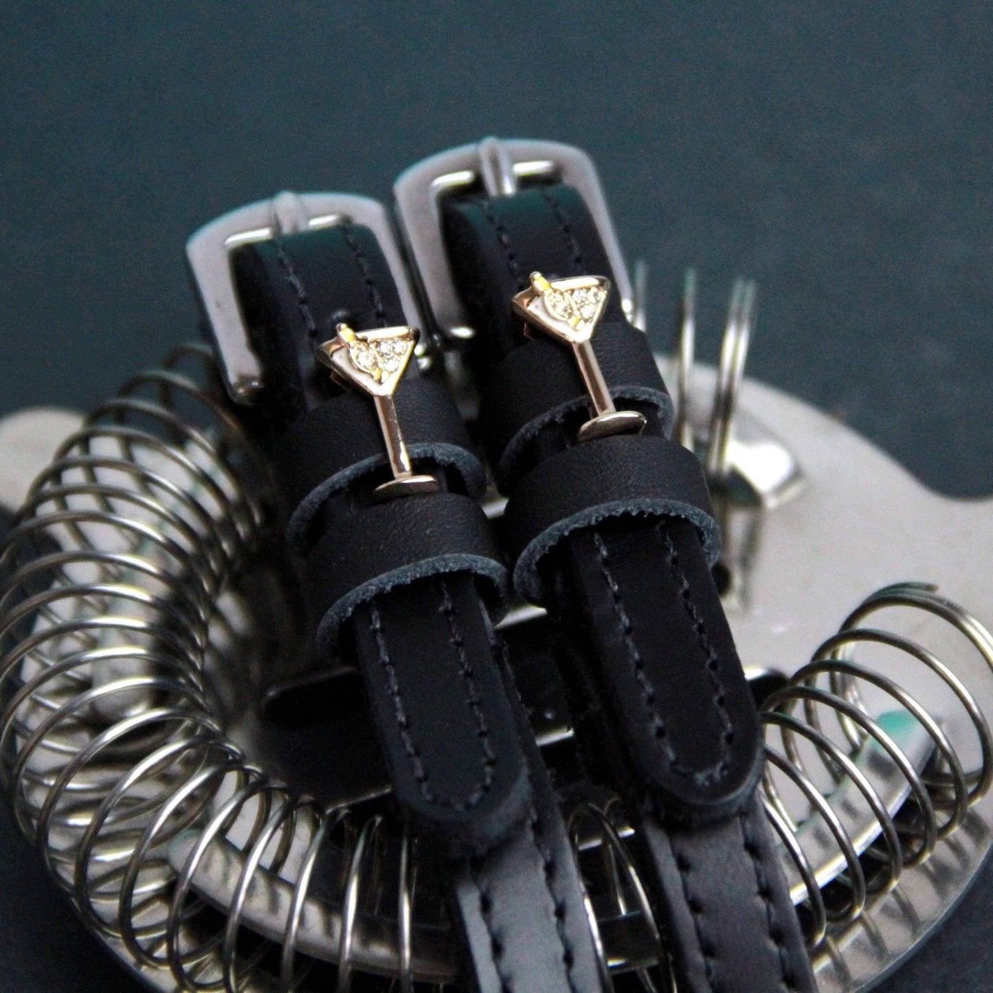 919 Rose Gold Martini Glass w/Olive Spur Straps