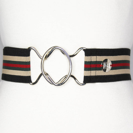Black, Tan, Red, and Green Stripe Elastic-adjustable belt