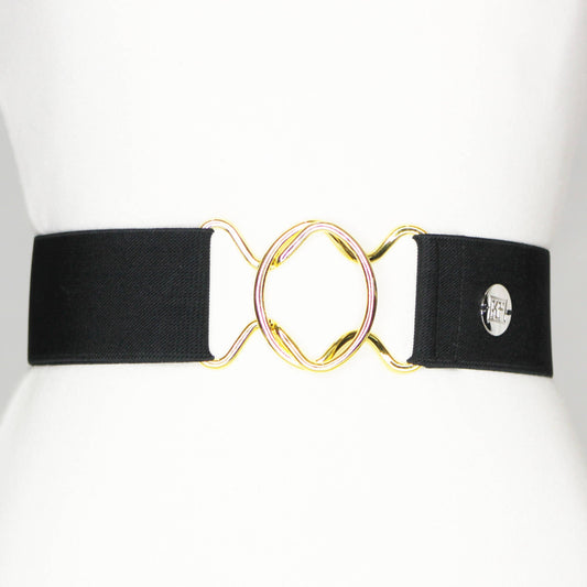 Black Solid Elastic gold buckle- adjustable belt