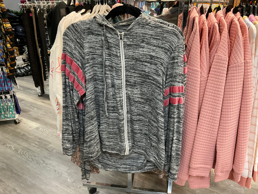 Grey Zip Up w/Pink Arm Stripe