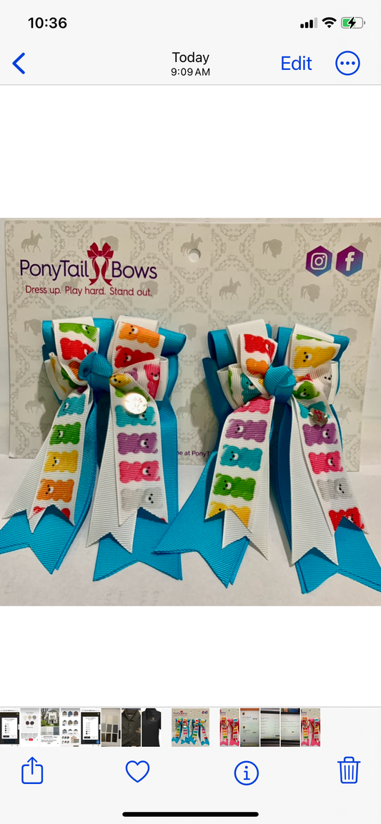 Blue/White Gummy Bears PonyTail Bows