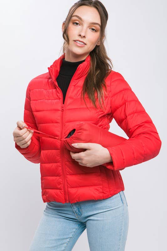 Ultra Lightweight Padded Thermal Zip Up Jacket:ROSE