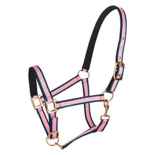 Load image into Gallery viewer, TuffRider Adjustable Nylon Breakaway Halter w/ Padded Crown and Rose Gold Hardware
