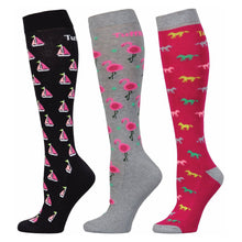 Load image into Gallery viewer, TuffRider Ladies Flamingo/Boat/Horse Knee Hi Socks - 3 Pack
