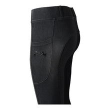 Load image into Gallery viewer, Equine Couture Ladies Denim Full Seat Silicon Tights with Phone Pocket
