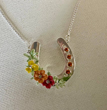 Load image into Gallery viewer, Horseshoe with Boho flowers/Arabian horse lovers Necklace
