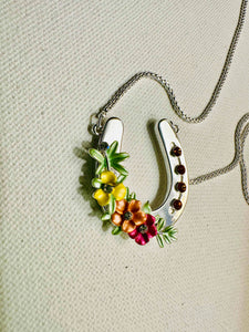 Horseshoe with Boho flowers/Arabian horse lovers Necklace