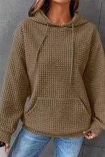 Load image into Gallery viewer, WOMEN DRAWSTRING WAFFLE LONG PULLOVER HOODIE_CWOHOL0201
