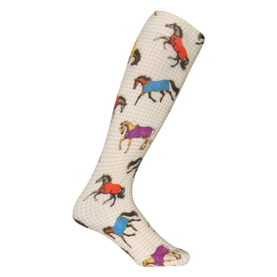 AWST Int'l Lila Horses in Blankets Equestrian Boot Socks Ladies