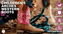 Load image into Gallery viewer, TuffRider Children Arches Flame Embroidered Pink Shaft Square Toe Western Boots
