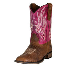Load image into Gallery viewer, TuffRider Children Arches Flame Embroidered Pink Shaft Square Toe Western Boots
