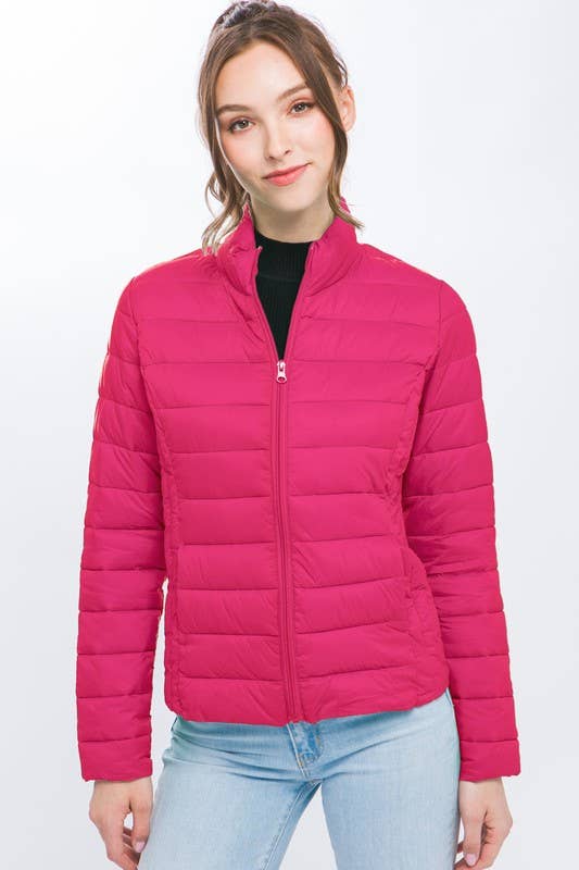 Ultra Lightweight Padded Thermal Zip Up Jacket:ROSE