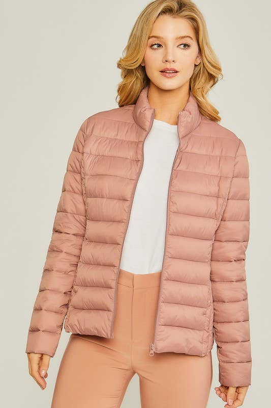 Ultra Lightweight Padded Thermal Zip Up Jacket:ROSE