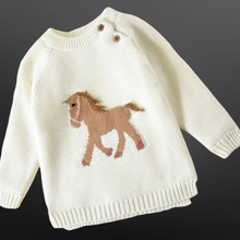 Load image into Gallery viewer, Equestrian Western Horse Knit Baby Sweater: Pink 6-9mo

