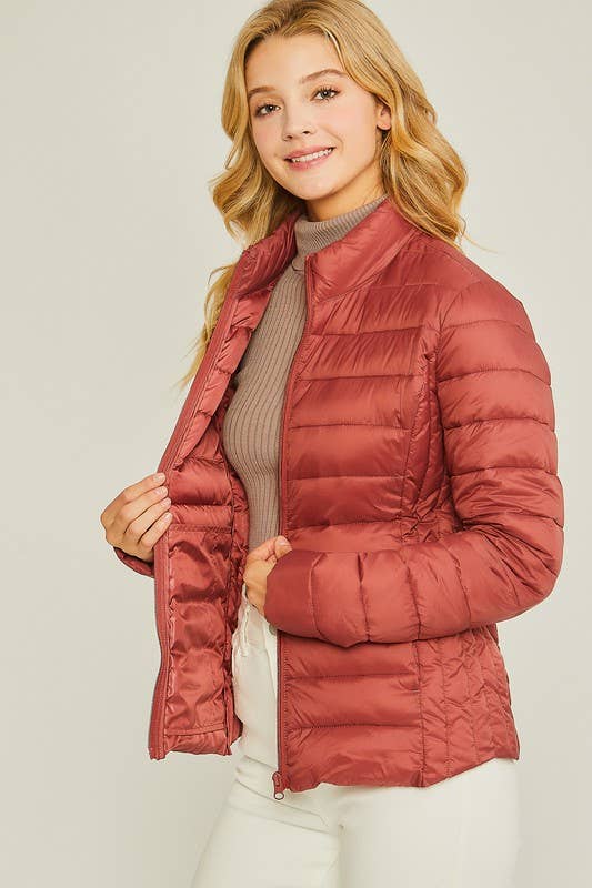 Ultra Lightweight Padded Thermal Zip Up Jacket:ROSE