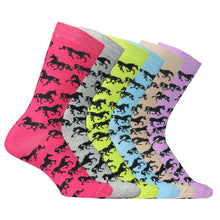 Load image into Gallery viewer, AWST Int'l Ladies "Lila" Galloping Horses Crew Socks- 6 Pack
