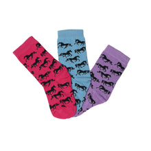Load image into Gallery viewer, AWST Int'l Youth "Lila" Galloping Horses Crew Socks- 3 Pack
