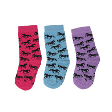 Load image into Gallery viewer, AWST Int'l Youth "Lila" Galloping Horses Crew Socks- 3 Pack
