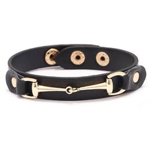Load image into Gallery viewer, AWST Int'l Vegan Leather Bracelet w/Gold Tone Snaffle Bit
