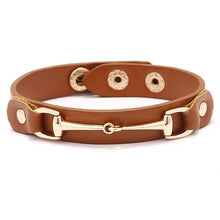 Load image into Gallery viewer, AWST Int'l Vegan Leather Bracelet w/Gold Tone Snaffle Bit
